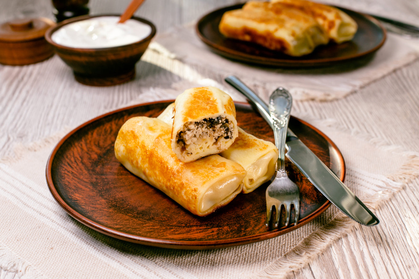 Блинчики с курицей и грибами